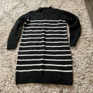 Maurices Womens Black White Striped Mock Neck Long Sleeve Knit Sweater Dress S